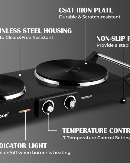 Cuisinière électrique portable argentée à 2 brûleurs de 18,8 cm (7,4 po)