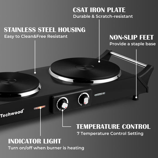 Cuisinière électrique portable argentée à 2 brûleurs de 18,8 cm (7,4 po)