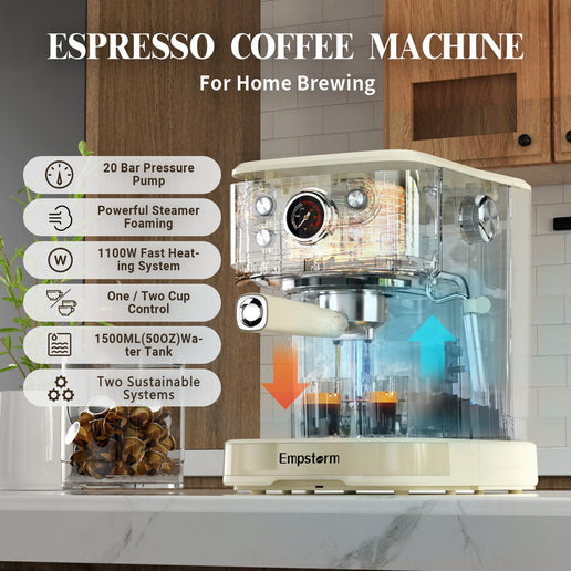 Machine à expresso semi-automatique 20 bars, 2 tasses, peinte en noir
