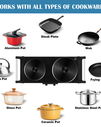 Cuisinière électrique portable argentée à 2 brûleurs de 18,8 cm (7,4 po)