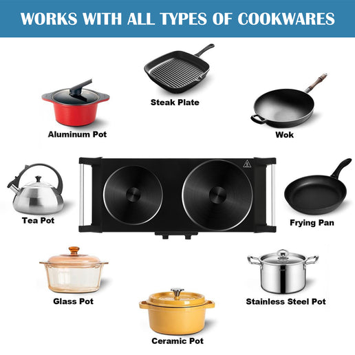 Cuisinière électrique portable argentée à 2 brûleurs de 18,8 cm (7,4 po)