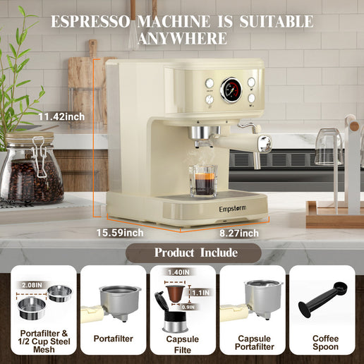 Machine à expresso semi-automatique 20 bars, 2 tasses, peinte en noir