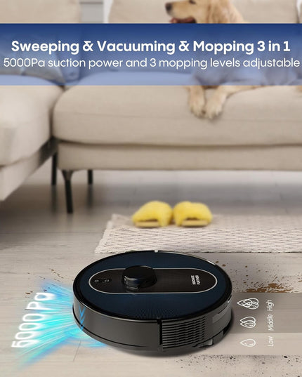 Aspirateur et laveur robot 5 en 1 6000 Pa à vidage automatique 