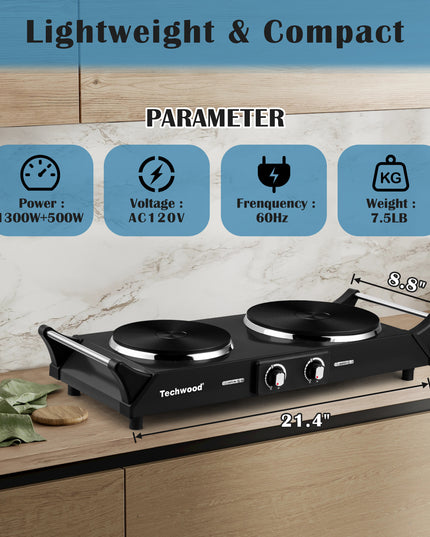 Cuisinière électrique portable argentée à 2 brûleurs de 18,8 cm (7,4 po)