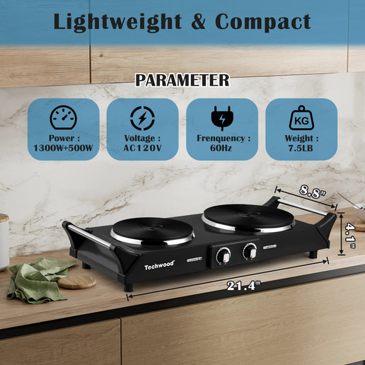 Cuisinière électrique portable argentée à 2 brûleurs de 18,8 cm (7,4 po)