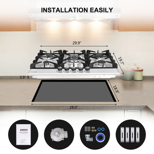 Plaque de cuisson à gaz encastrable de 76 cm (30 po) à 5 brûleurs en acier inoxydable