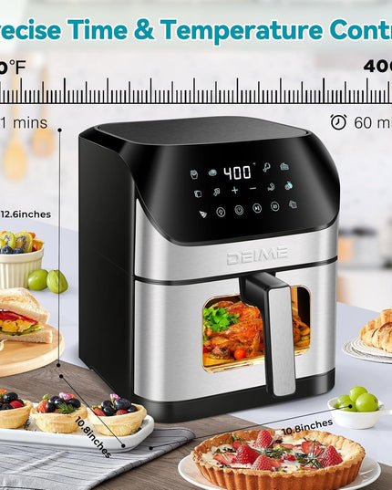1500-Watt-Heißluftfritteuse aus Edelstahl mit 6,2 Litern Fassungsvermögen, 10 Kochfunktionen und Temperaturregelung